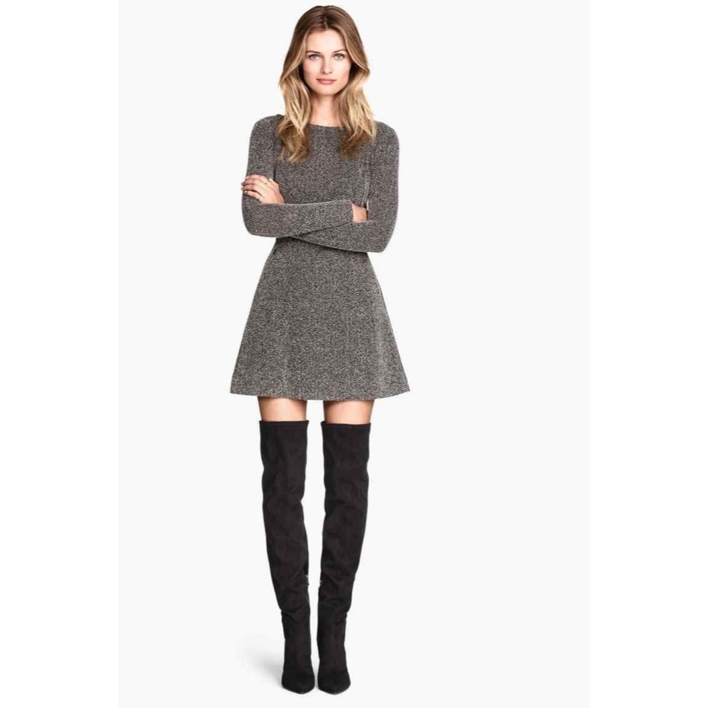 H&M Black Chevron Long Sleeve Mini Skater Skirt